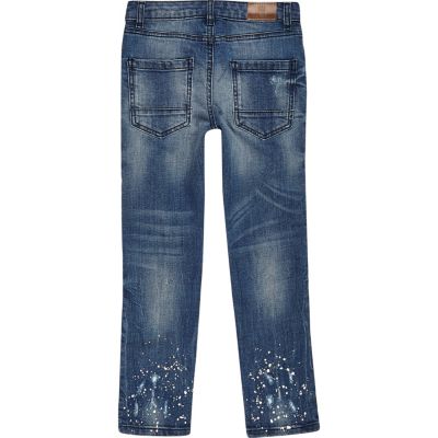 Boys blue Dylan ripped paint slim fit jeans